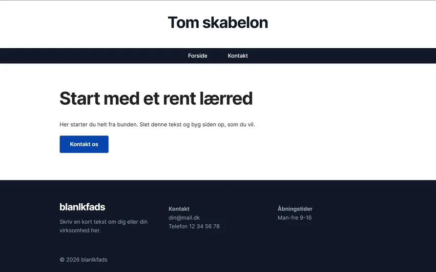 Hjemmeside skabelon til tom skabelon