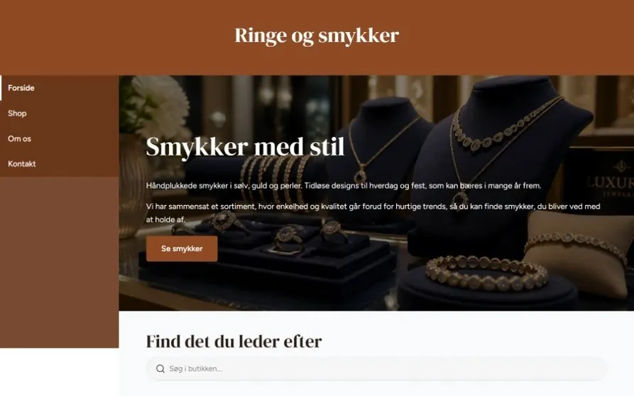 Hjemmeside skabelon til webshop smykker