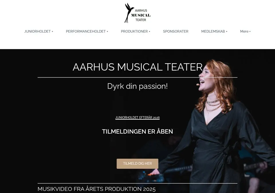 Webshop for Aarhus Musical Teater med tilmelding til hold