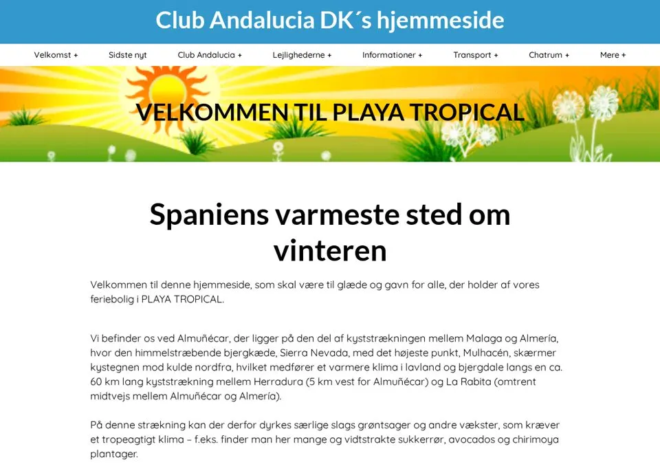 Hjemmeside for Club Andalucia 1969 om ferieboligen i Playa Tropical