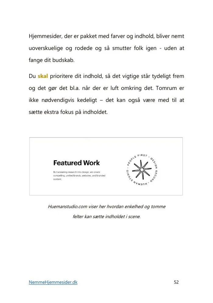 Side fra e-bogen om at prioritere indhold og bruge luft og tomme felter