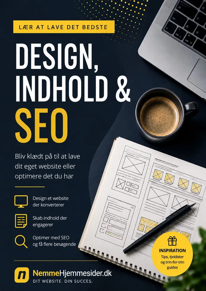 Cover til gratis e-bog: Design, Indhold & SEO