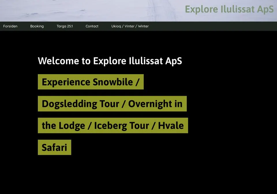 Hjemmeside for Explore Ilulissat med bådture og oplevelser i Diskobugten