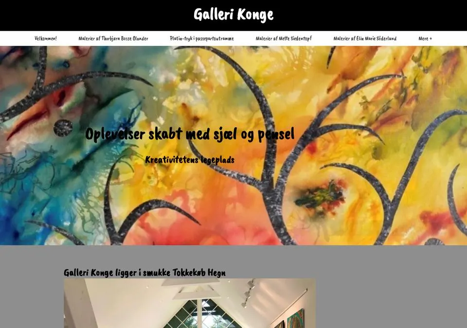 Hjemmeside for Galleri Konge med malerier af flere kunstnere