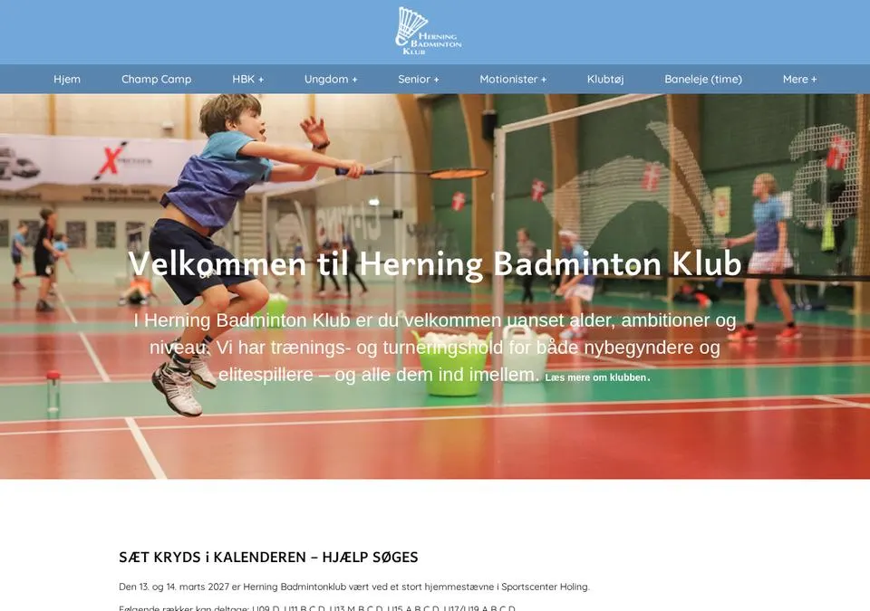 Hjemmeside for Herning Badminton Klub med hold for ungdom og senior