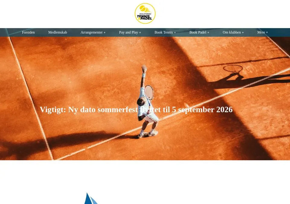 Hjemmeside for Holstebro Tennis og Padel med booking og medlemskab