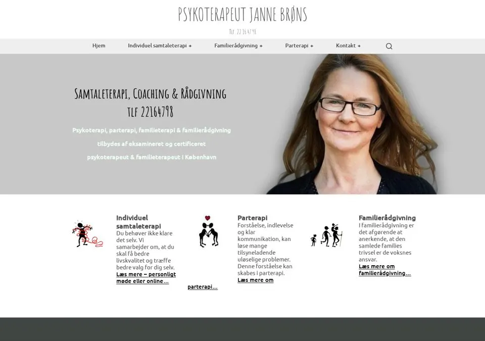Hjemmeside for psykoterapeut Janne Brøns med samtaleterapi og parterapi
