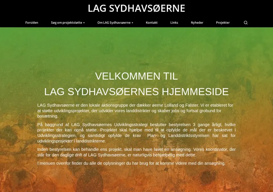 Hjemmeside for LAG Sydhavsøerne med udviklingsstrategi og ansøgninger