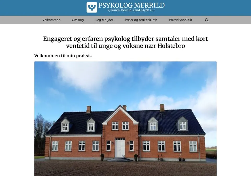 Hjemmeside for psykolog nær Holstebro med samtaler til unge og voksne
